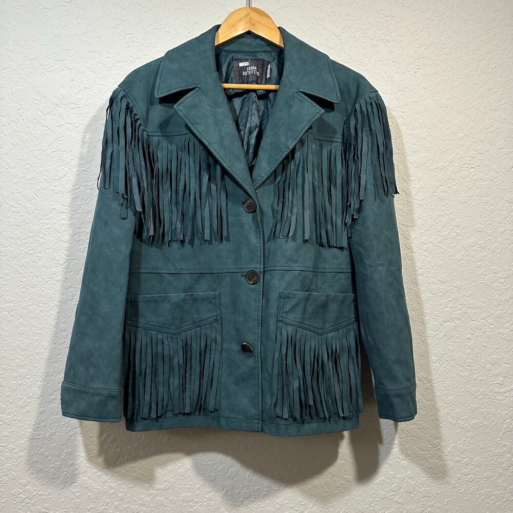 Urban Outfitters 🌿Fringe Suede Western Jacket Teal Size M Boho Festival Style